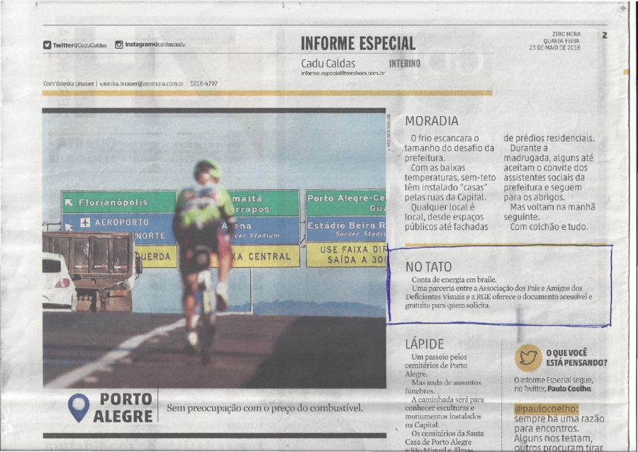 Imagem: Recorte de folha do jornal ZH, no trecho onde consta a notícia.