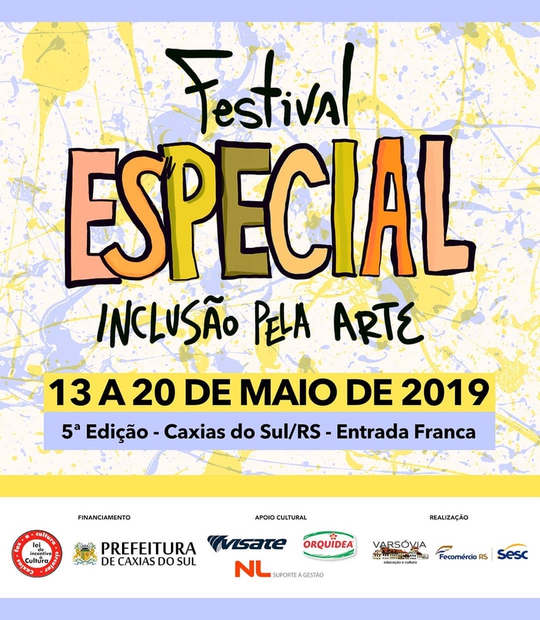 Festival Especial - Inclusão pela arte estará e com atividades na APADEV nos dias 16 e 17 de maio.